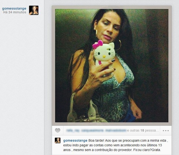Solange Gomes faz desabafo em sua conta do Instagram (Foto: Instagram / Reprodução)