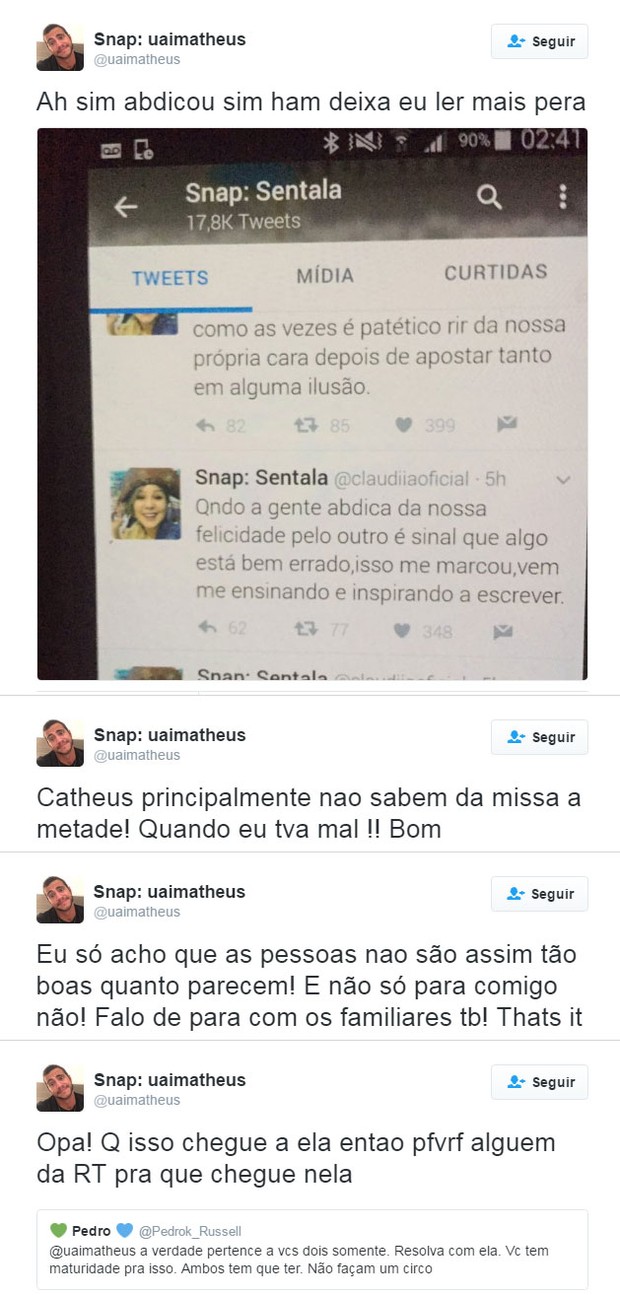 Matheus Lisboa manda indiretas para Maria Claudia (Foto: Twitter / Reprodução)