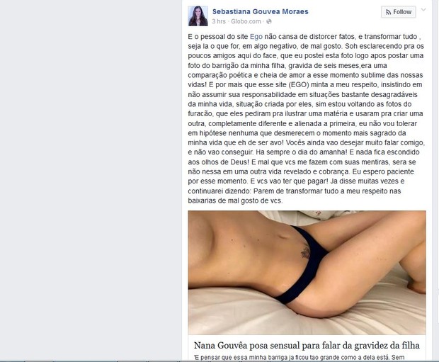 Post de Nana Gouvêa (Foto: Reprodução/Facebook)