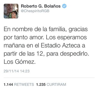 Família sobre Roberto Bolaños (Foto: Twitter / Reprodução)