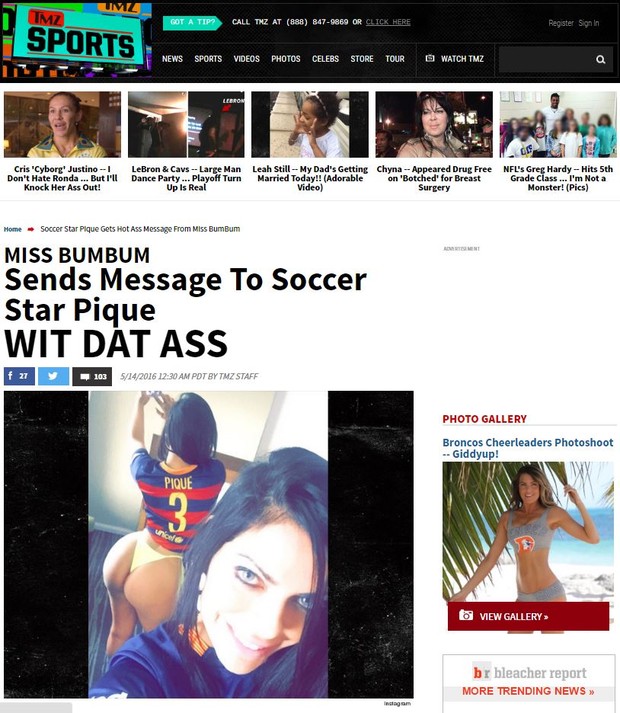 Suzy Cortez é notícia no site TMZ (Foto: Reprodução / TMZ)