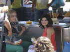Vanessa Giácomo e Angélica comem pastel durante gravação no Rio