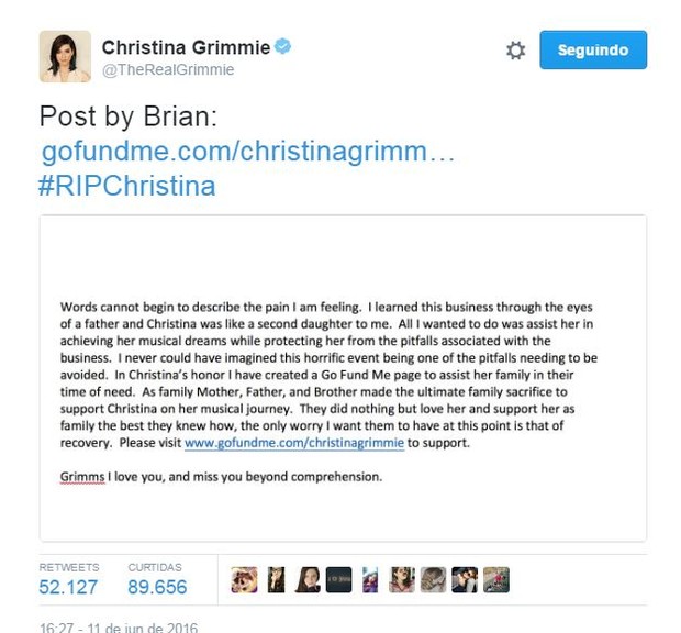 Christina Grimmie (Foto: Reprodução/Twitter)
