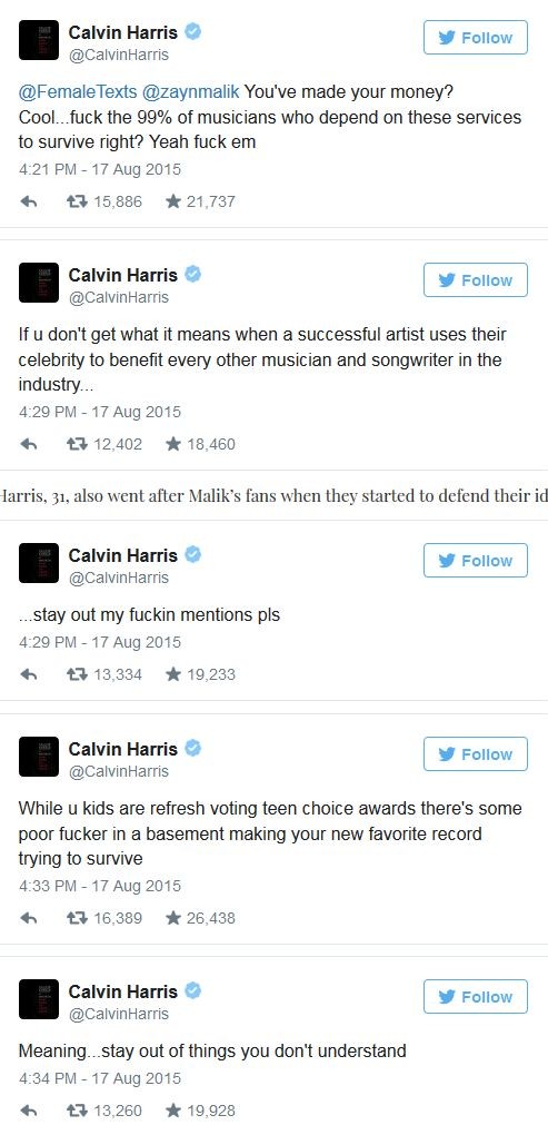 Calvin Harris briga com Zayn Malik no Twitter (Foto: Instagram / Reprodução)