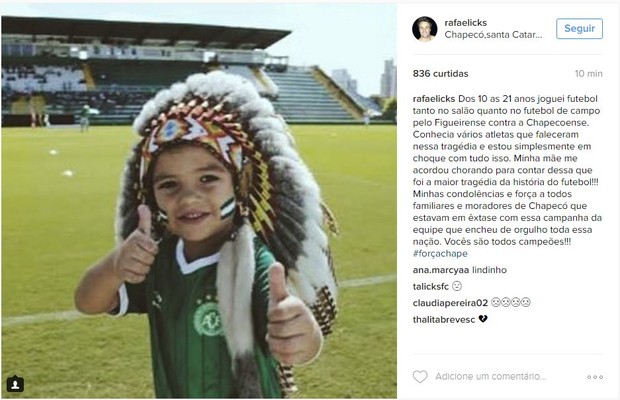 Rafael Licks lamenta tragédia com vôo da Chapecoense (Foto: Instagram / Reprodução)