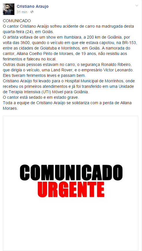 Cristiano Araújo (Foto: Reprodução/ Facebook)