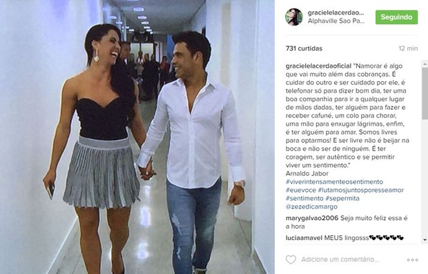 Graciele Lacerda se declara para Zezé Di Camargo em post no Instagram (Foto: Reprodução/Instagram)