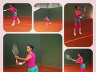 Com roupa nas cores da Mangueira, Gracyanne Barbosa joga tênis