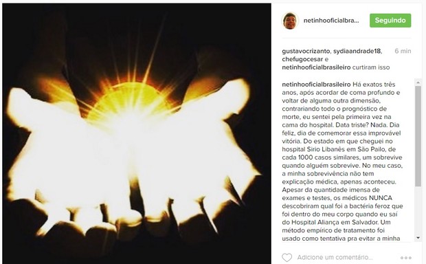 Cantor Netinho fala sobre recuperação (Foto: Reprodução / Instagram)