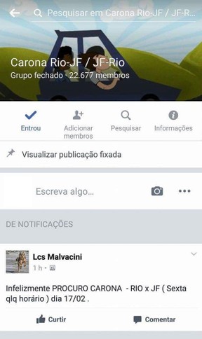 Lucas Malvacini pede carona em rede social (Foto: Reprodução/Facebook)