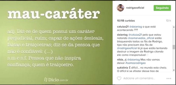 Fãs de Rodrigão reclamam que estão sendo bloqueados na página do projeto Os Marvados (Foto: Reprodução/Instagram)