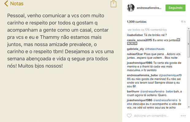 Post de Andressa Ferreira (Foto: Reprodução/Instagram)
