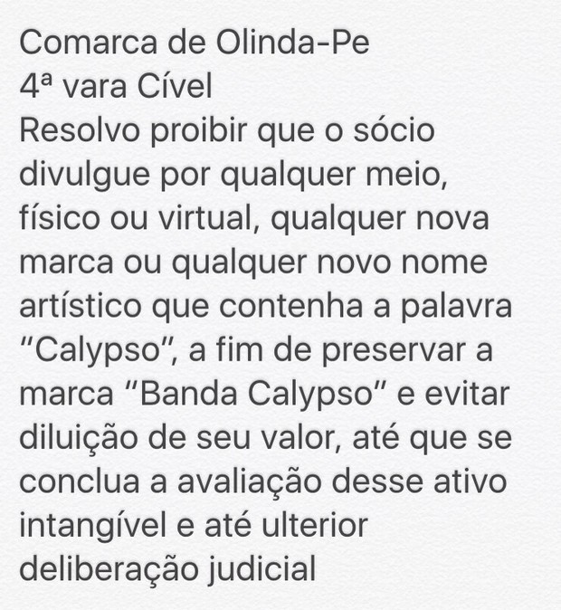 Documento, que caiu na rede, fala sobre ação judicial (Foto: Reprodução)