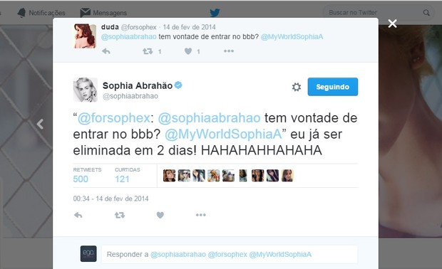 @sophiaabrahao (Foto: Reprodução/Twitter)