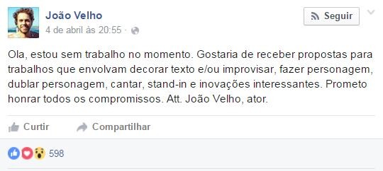 João Velho (Foto: Reprodução/Facebook)
