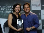 Grávida, Regiane Alves prestigia lançamento de livro de Leonardo
