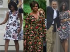 Michelle Obama e as filhas Sasha e Malia capricham nos looks em tour