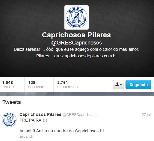 Twitter Caprichosos de Pilares anuncia show de Anitta (Foto: Reprodução/Twitter)