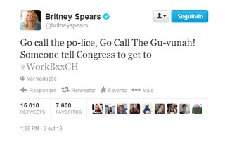 Britney Spears faz piada com paralisação do governo (Foto: Reprodução/Twitter)