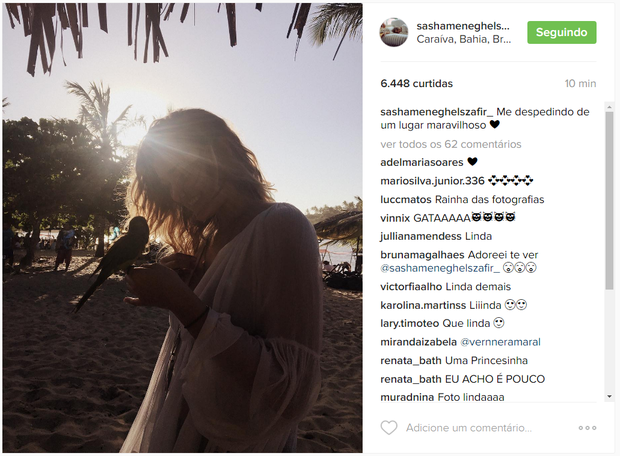 Sasha mostra foto em Caraíva, na Bahia, em foto no Instagram (Foto: Reprodução)
