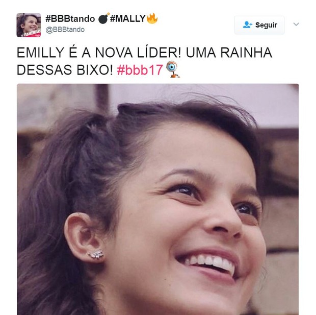 Emilly vence prova de resistência e fãs comemoram (Foto: Reprodução/Twitter)