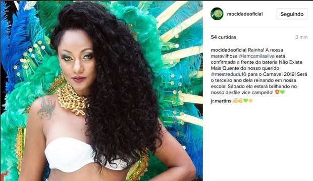 Camila Silva seguirá como rainha de bateria da Mocidade em 2018 (Foto: reprodução/Instagram)