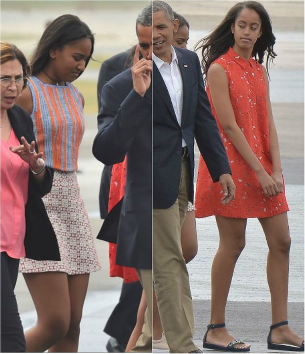 O presidente dos Estados Unidos Barack Obama e as filhas Sasha e Malia durante viagem histórica a Cuba (Foto: AFP)