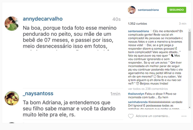  Adriana em post no Instagram (Foto: Reprodução/Instagram)