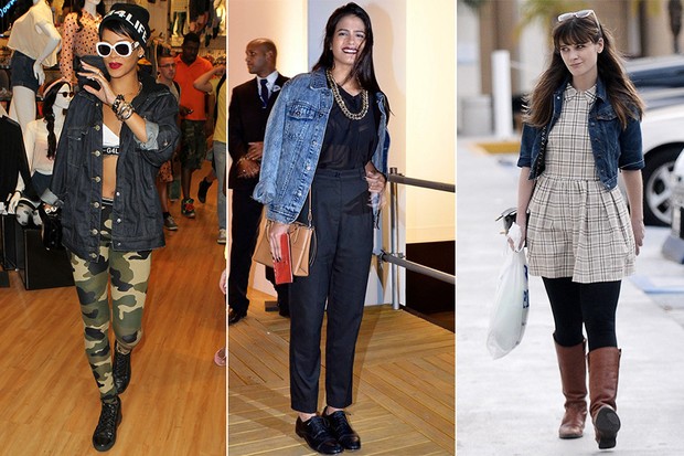 MODA - Jaqueta jeans - Rihanna, Antonia Morais e Zooey Deschanel (Foto: X17 | EGO | FramePhoto)