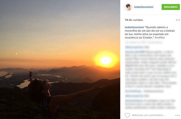 Isabella Santoni compartilha foto de passeio no Rio (Foto: Reprodução/Instagram)
