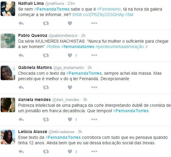 Internautas criticam Fernanda Torres no Twitter (Foto: Reprodução/Twitter)