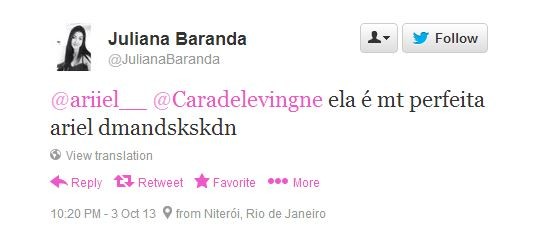 Juliana Baranda, fã de Cara Delevingne (Foto: Twitter/Reprodução)