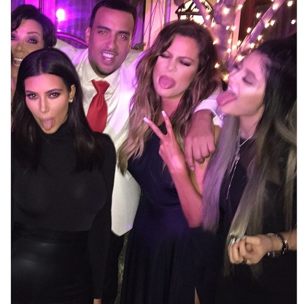 Kris Jenner, Kim Kardashian, French Montana, Khloe Kardashian e Kylie Jenner em festa (Foto: Instagram/ Reprodução)