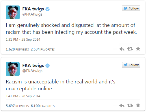 FKA Twigs fez declarações no Twitter (Foto: Reprodução/Twitter)