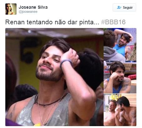 Internautas fazem brincadeira sobre sexualidade de Renan, participante do BBB16 (Foto: Instagram / Reprodução)