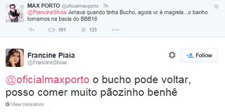 Max Porto e Francine Piaia trocam mensagens (Foto: Reprodução / Twitter)