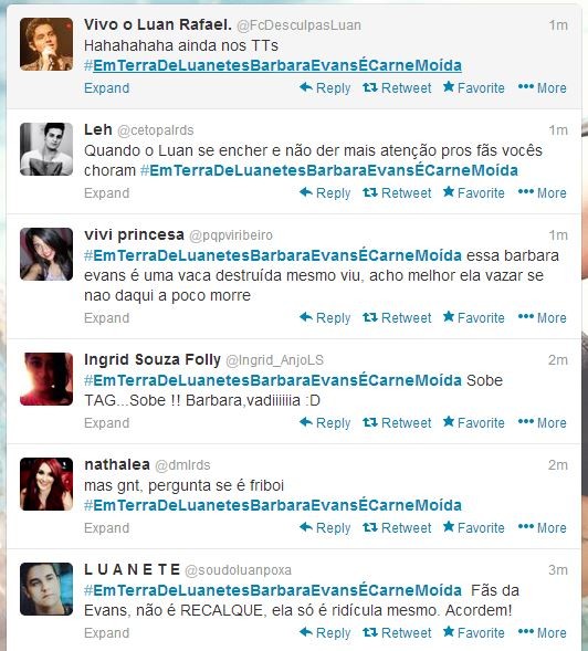 Tweets e hashtags sobre Luan Santana e Barbara Evans (Foto: Twitter/Reprodução)