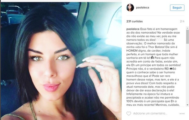 Paola Leça se declara a Thor Batista (Foto: Reprodução/Instagram)
