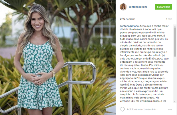 Adriana em post no Instagram (Foto: Reprodução)