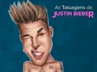 Justin Bieber tem mais de 50 tatuagens pelo corpo. Confira.