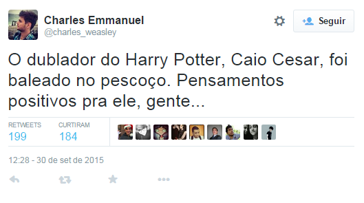 Sobre a morte do dublador do Harry Potter, Caio Cesar (Foto: Reprodução / Twitter)