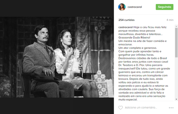 Carol Castro lamenta a morte de Duda Ribeiro (Foto: Reprodução/ Instagram)