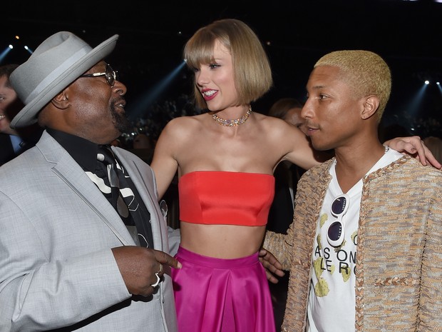 George Clinton, Taylor Swift e Pharrell Williams no Grammy, em Los Angeles, nos Estados Unidos (Foto: Larry Busacca/ Getty Images/ AFP)