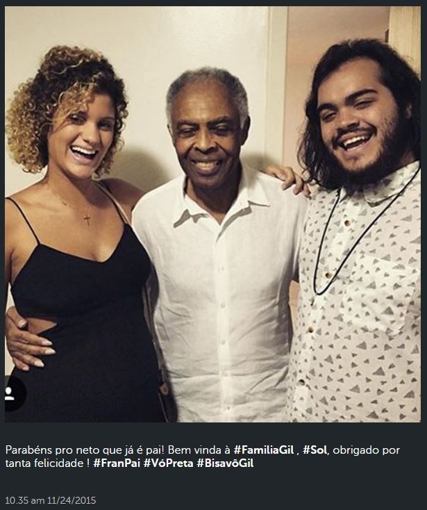 Gilberto Gil comemora nascimento de bisneta (Foto: Instagram / Reprodução)