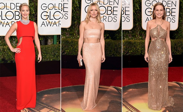 Top 10 Globo de Ouro 2016 - Barriga de fora -  Jennifer Lawrence, Kate Hudson e Brie Larson (Foto: AFP)