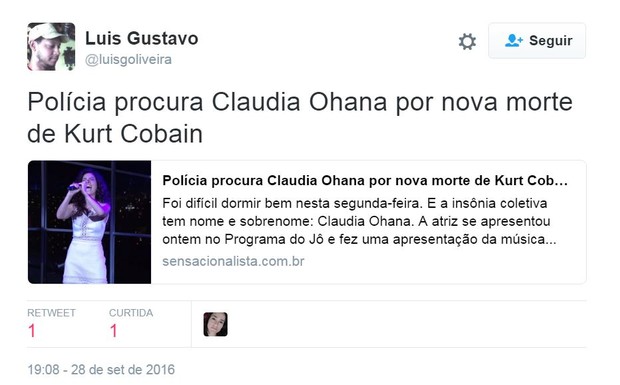 Internautas criticam interpretação de Claudia Ohana para clássico do Nirvana (Foto: Reprodução/Twitter)