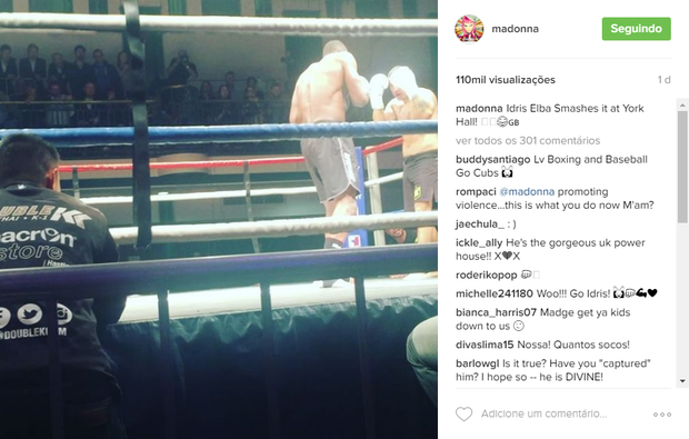 Madonna postou vídeo assistindo luta de Idris Elba (Foto: Reprodução / Instagram)