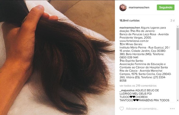 Marina Moschen faz doação de cabelo (Foto: Reprodução / Instagram)