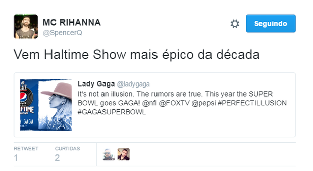 Fãs comemoram Lady Gaga no Super Bowl 2017 (Foto: Reprodução/Twitter)