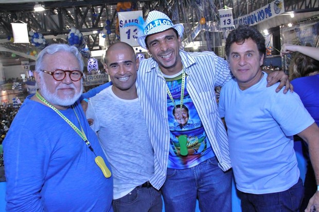 Ricardo Amaral, Bira Carnavalesco,Amigo e Marcus Frota na Final de samba Beija-Flor (Foto: Divulgação / Irapuã Jeferson)
